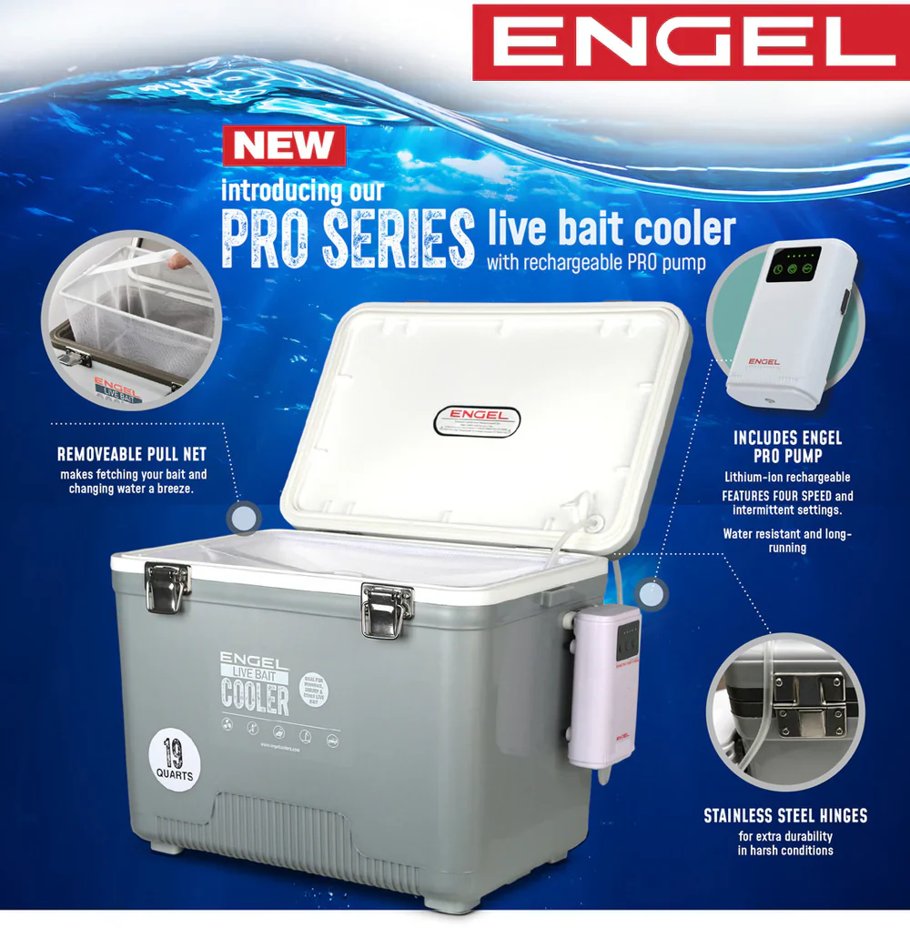 Engel Pro Bait Coolers (Rechargeable Aerator & Stainless Steel Hardware) - Image 3