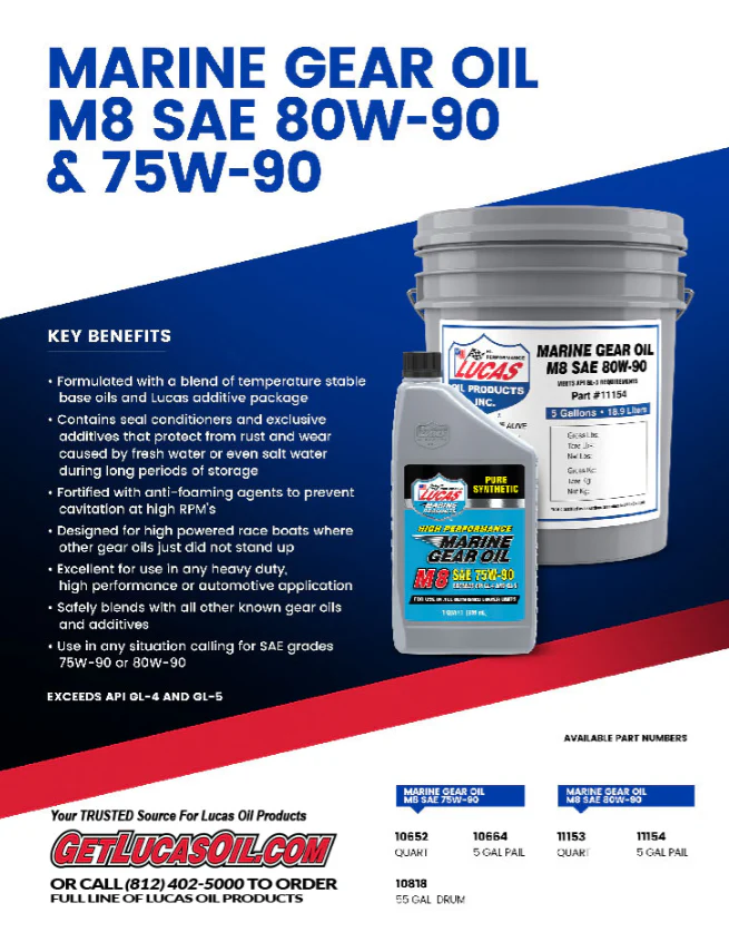 Lucas SAE 80W-90 M8 Marine Gear Oil QT 11153 - Image 2