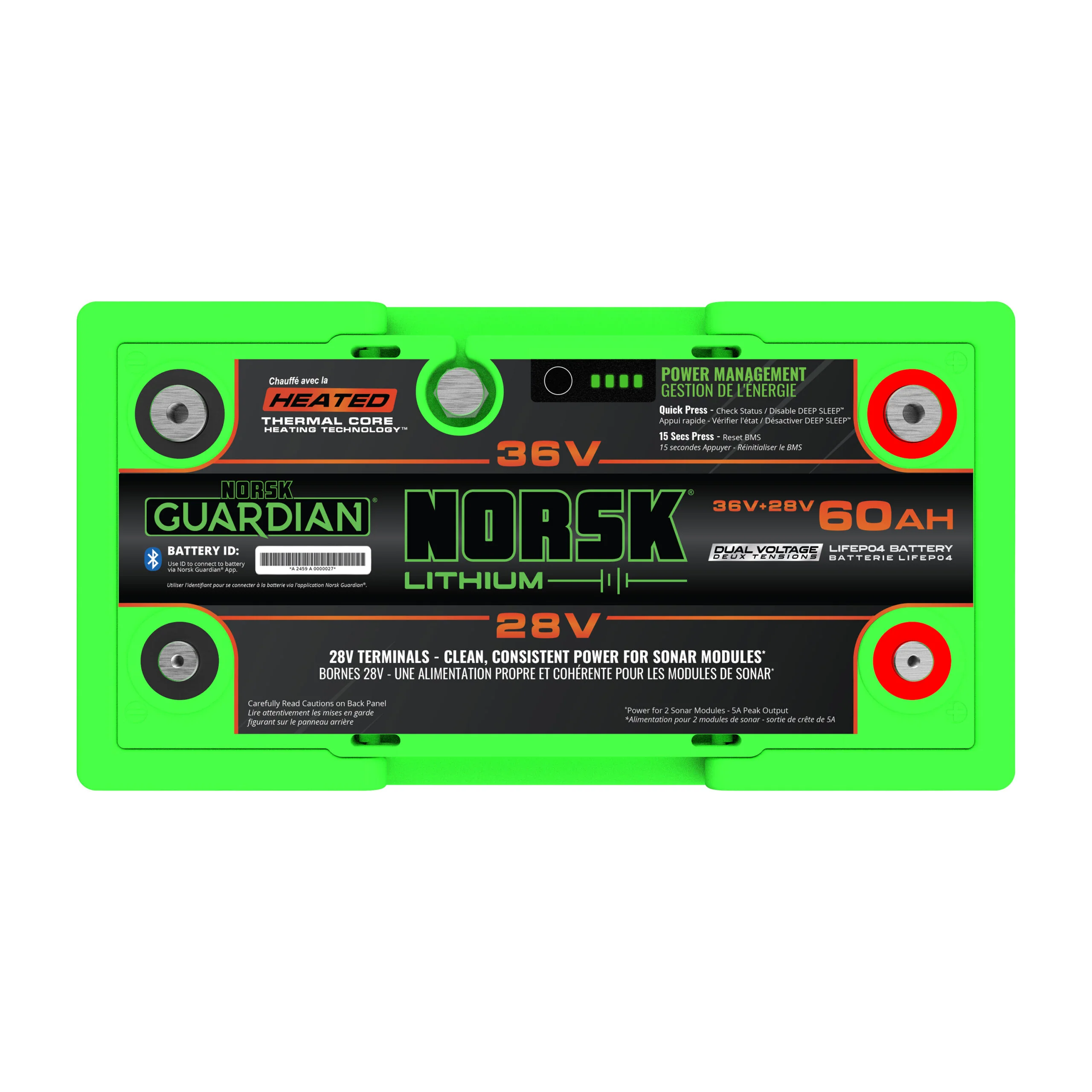 Norsk (LiFePO4) 60Ah 36V+28v (Dual Voltage) Lithium Marine Deep Cycle Battery (Heated) - Image 2