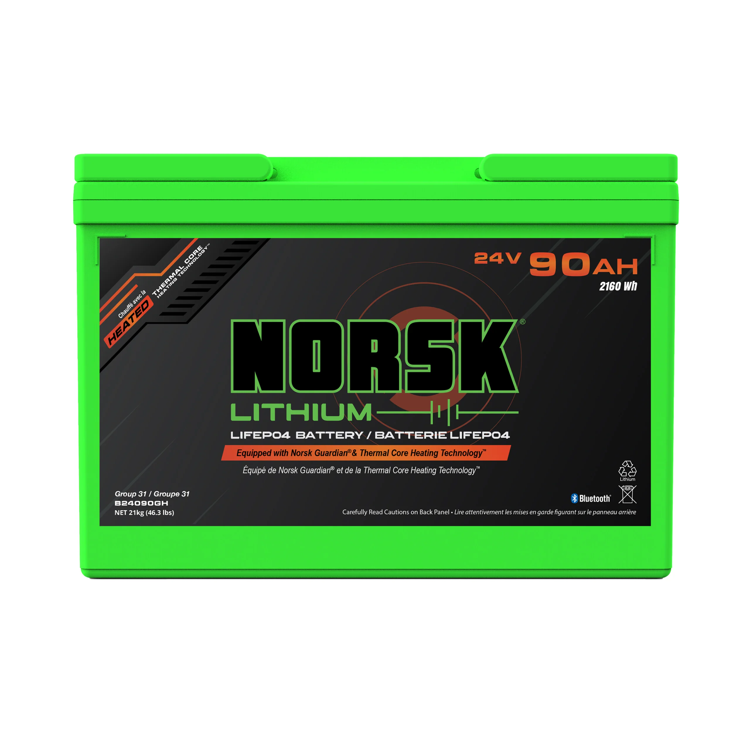 Norsk (LiFePO4) 90Ah 24v Lithium Marine Deep Cycle Battery (Heated)